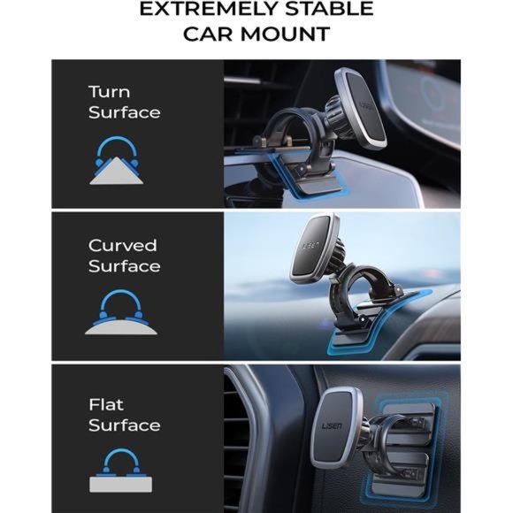 Magnetic Phone Holder Curved Surfaces Car Phone Holder with 3 Metal Plates - Picture 3 of 6